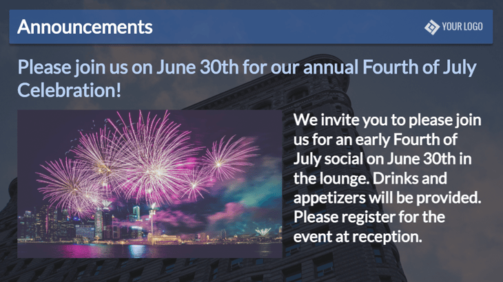 Office Digital signage announcement.