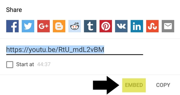 Click the embed button