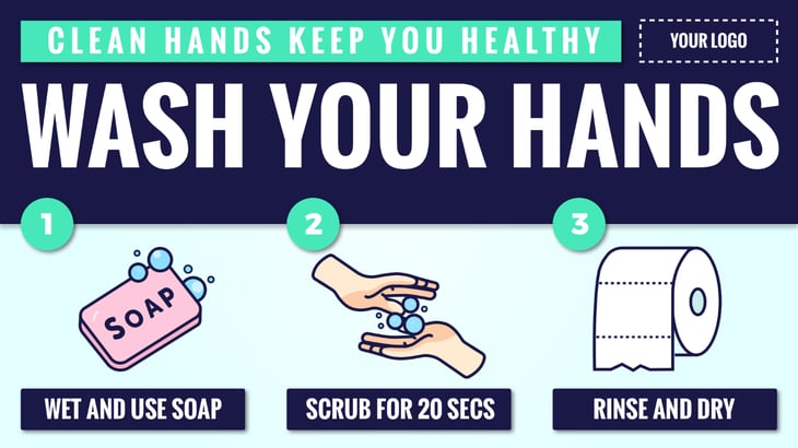 A sign explaining the steps to properly wash your hands and prevent the coronavirus.