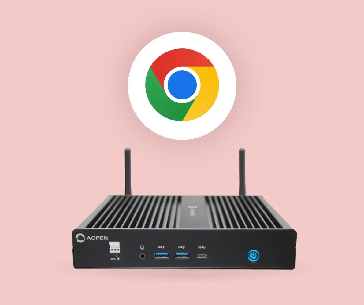 Chrome media player and logo on a red background