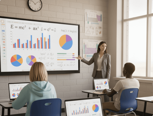 Teacher using classroom screen sharing to teach