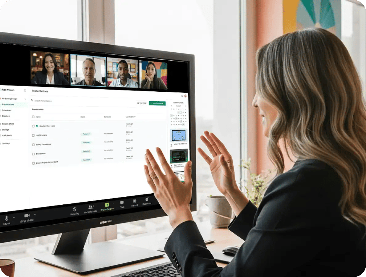A female receiveing continued training for Rise Vision digital signage