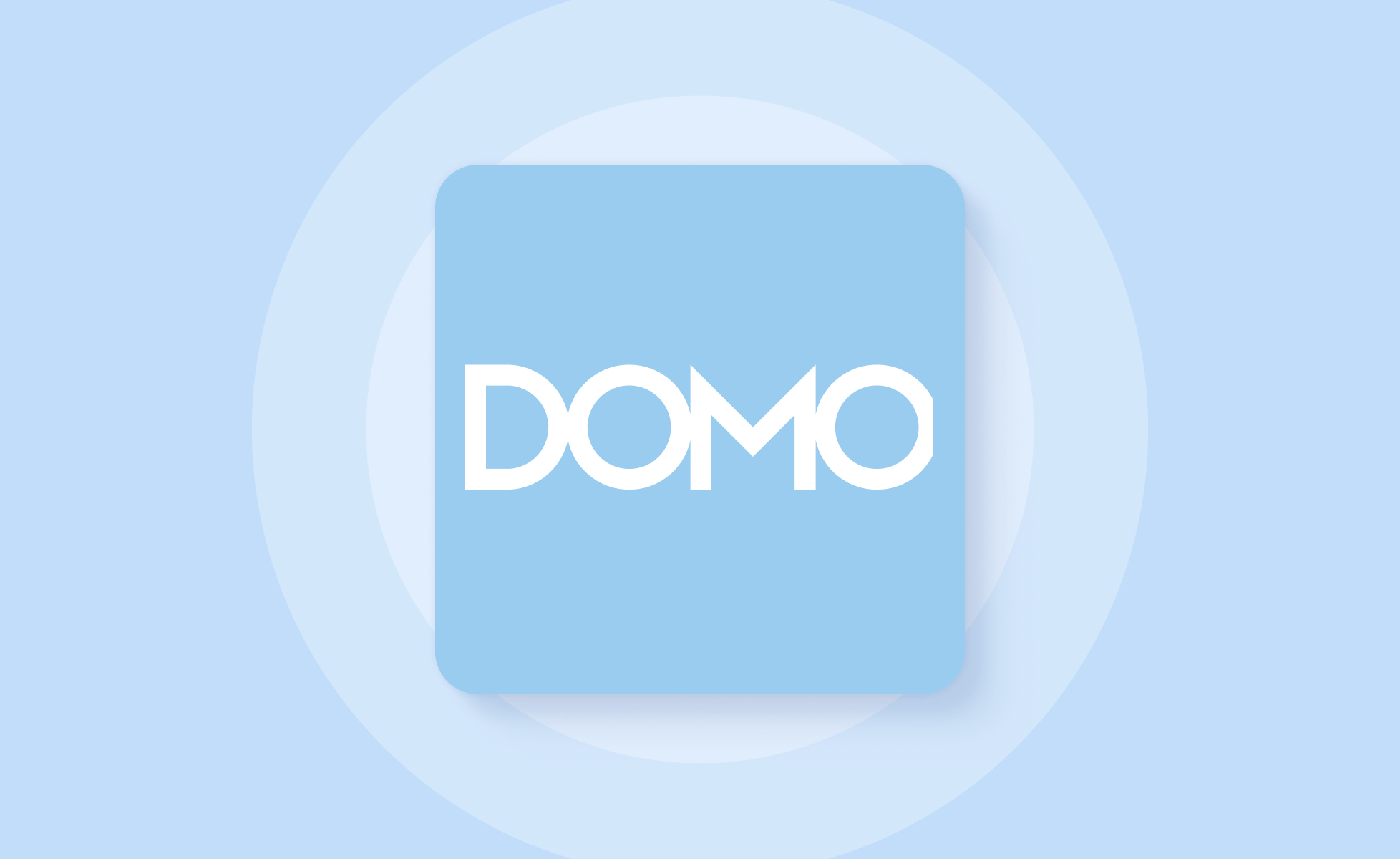 DOMO icon on blue background
