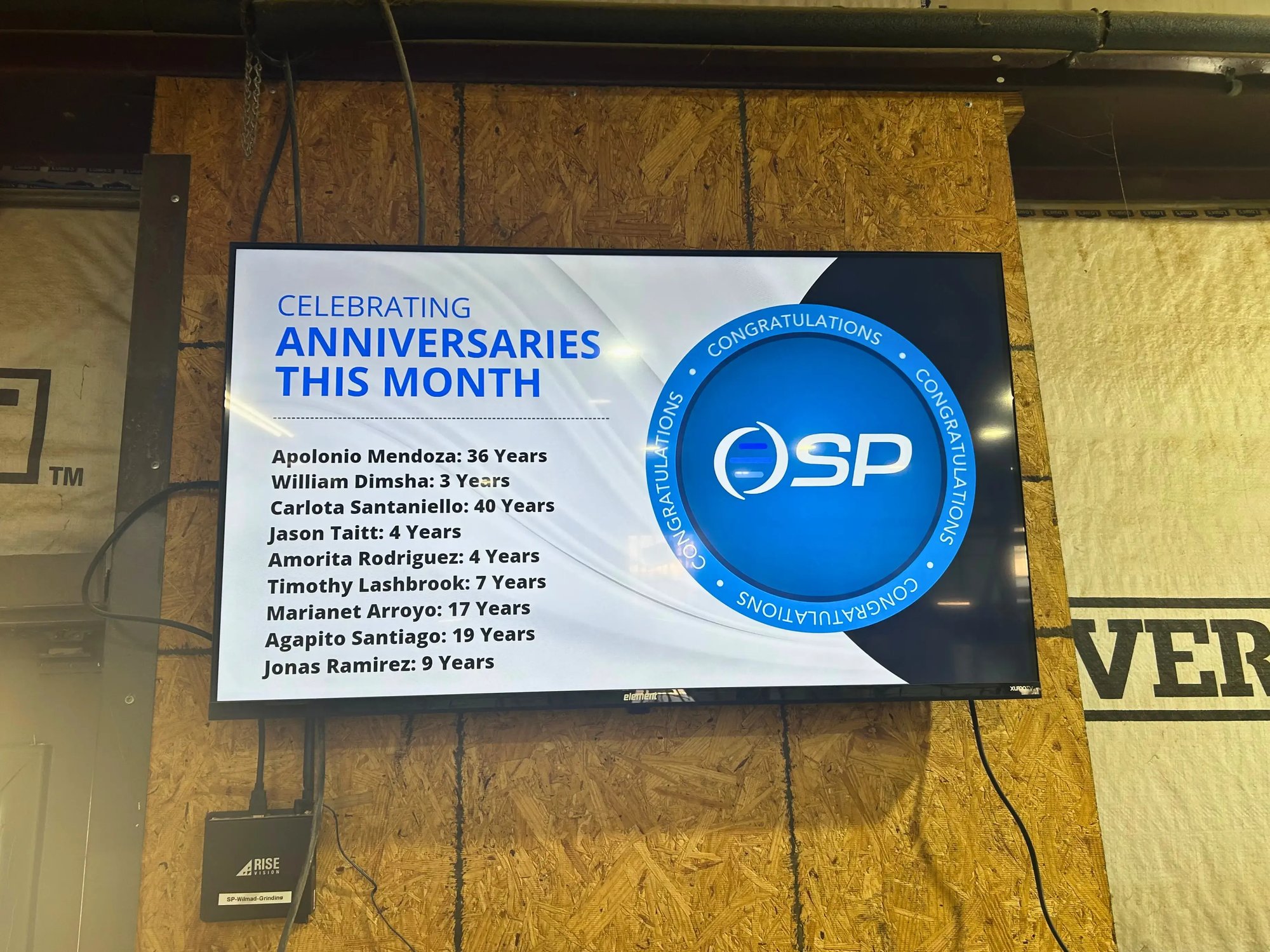 Digital Information Board at SP Industries Inc.