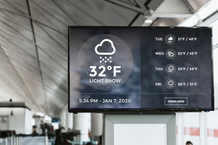 Digital signage showing weather forecast.