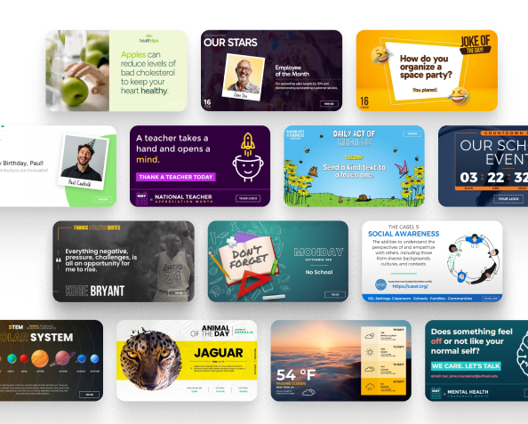 Rise Vision digital signage template cards