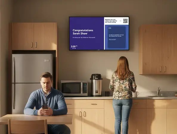 Employee digital signage display in a bank