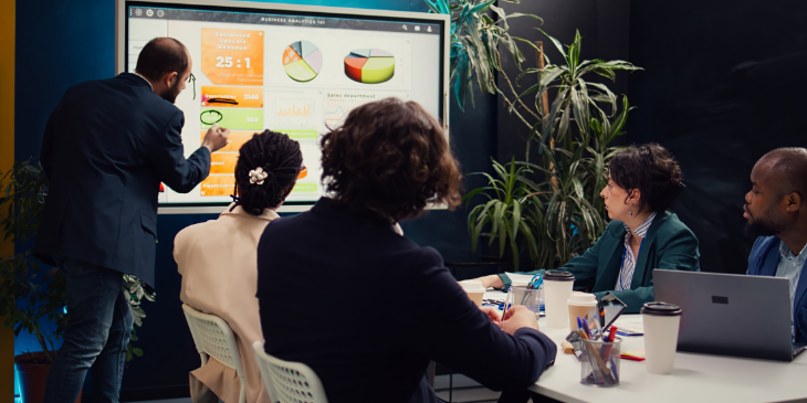 Employees working with digital signage player.