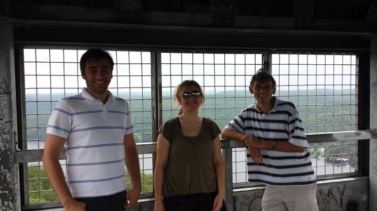Alex, Donna, and Oleg at the Top of the Fire Tower Alex, Donna, and Oleg at the Top of the Fire Tower