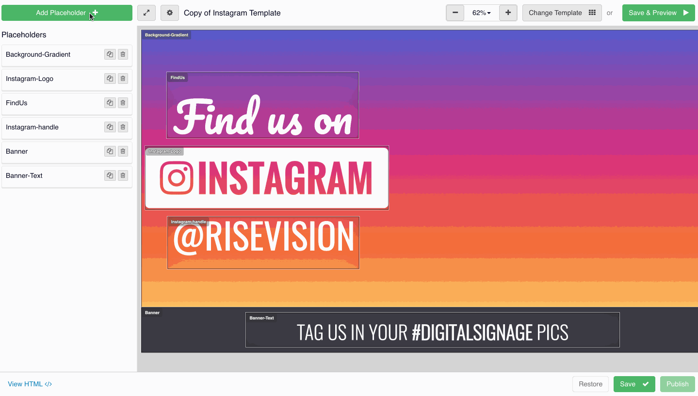 Instagram Wall How to Use Digital Signage to Share Your Instagram Feed click add placeholder button