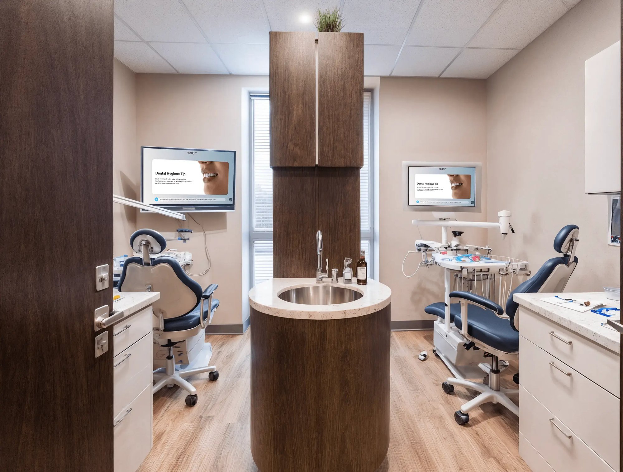 Patient education diplays in a dental healthcare facility