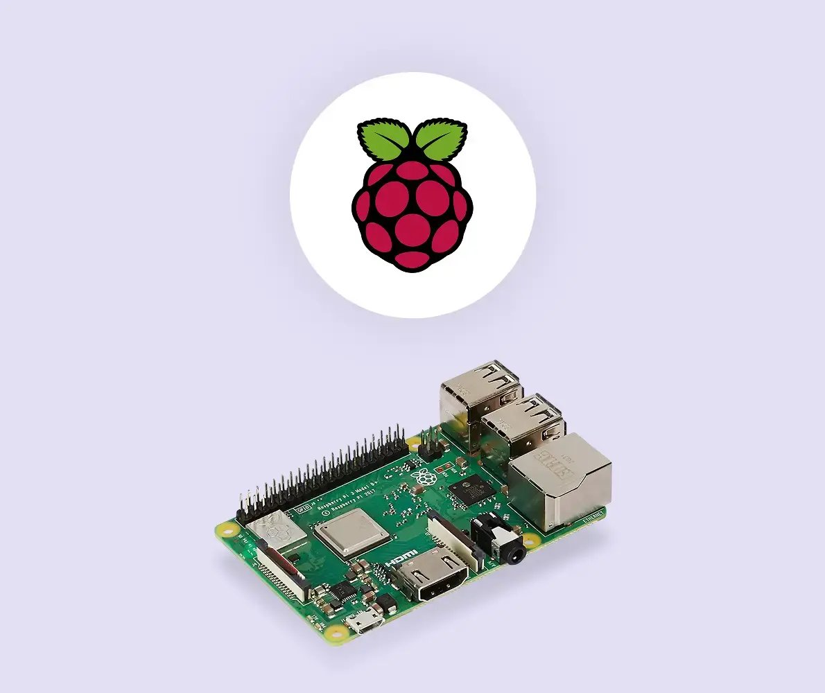 Raspberry Pi media player and logo on a purple background