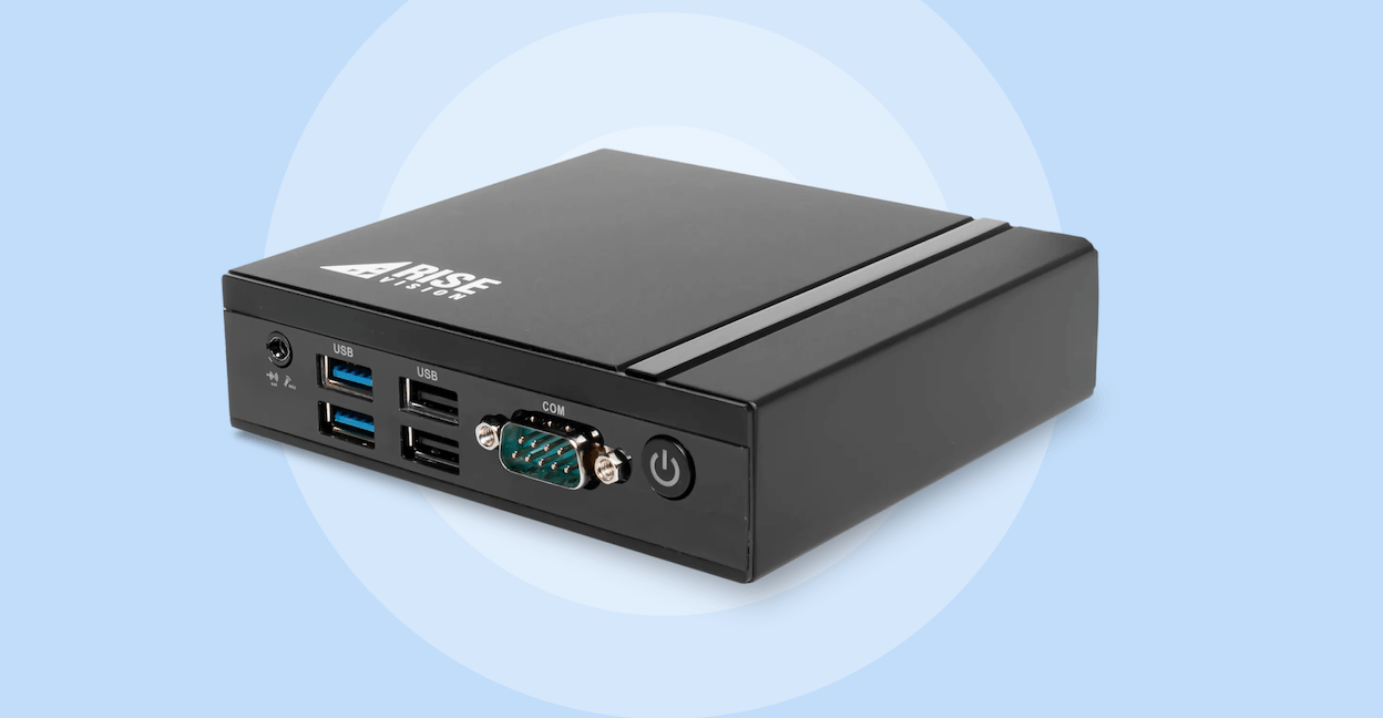 Rise Vision Media Player device on a blue background