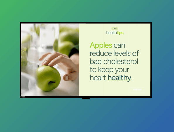 Healthy eating tips displayed on a digital sign