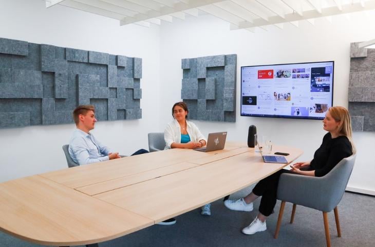 Wall-mounted television in a conference room.