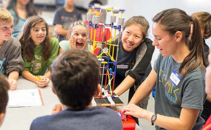 Teacher showing experiments with students