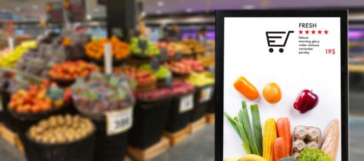 Digital signage is used in grocery shopping