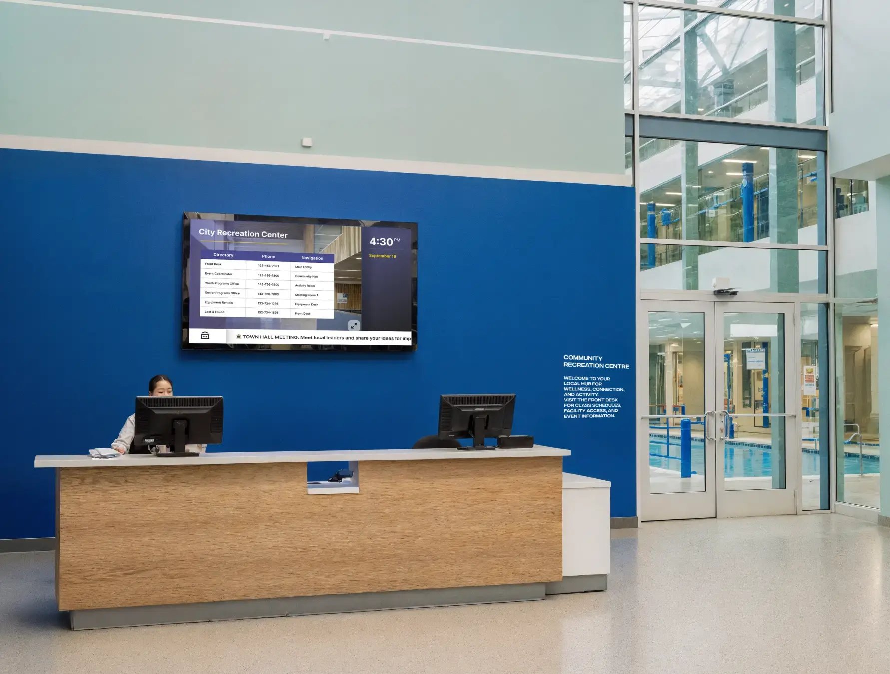 Wayfinding directory at a lobby in a government facility