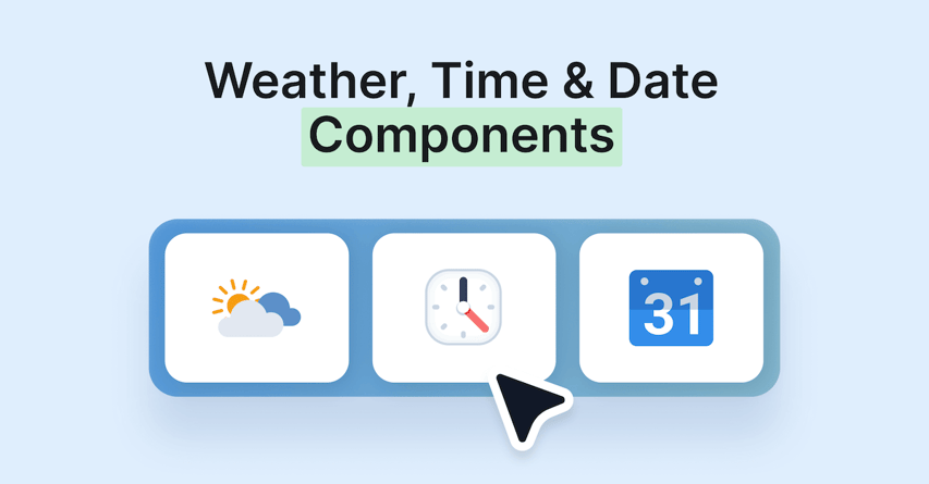 Weather, time, and date icons on a blue background