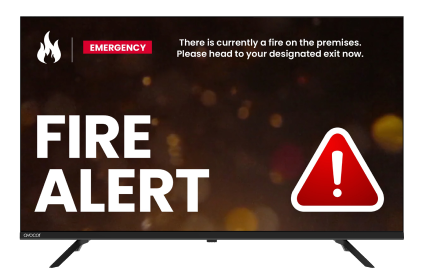 The Avocor R Series Hardware as a Service showing a fire alert message.