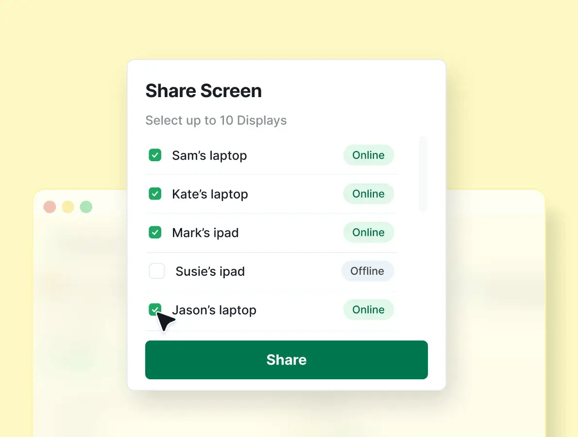 Rise Vision sharing one screen to up to 10 displays, a ClickShare alternative