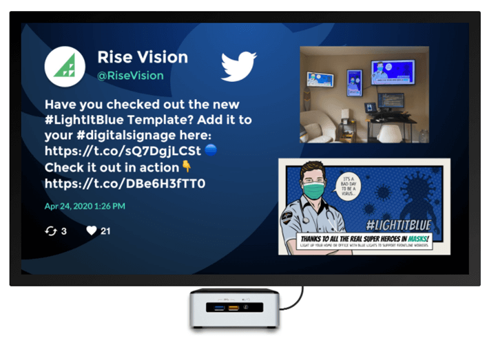 A digital sign showing a Twitter feed, a common digital signage software content integration