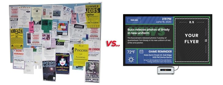 cork bulletin board vs digital signage