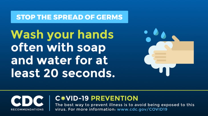 A sign showing CDC COVID-19 prevention tips.