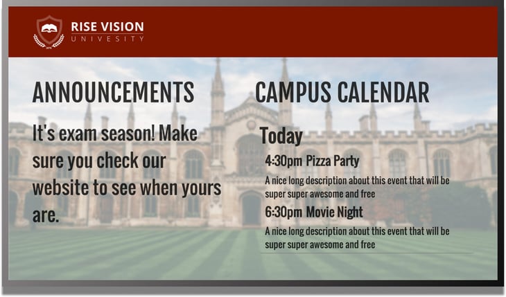 demo university digital signage content