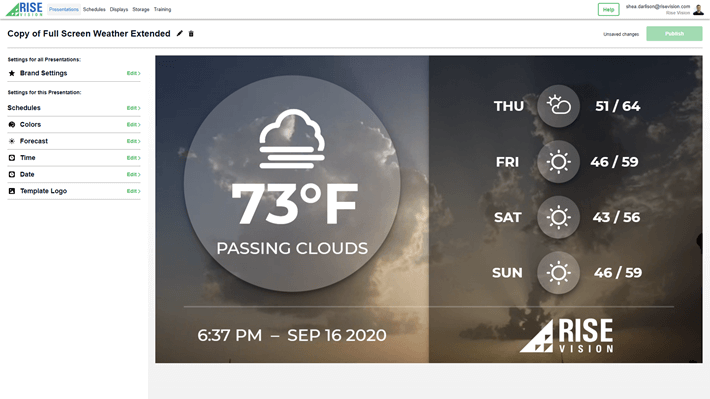 A live preview of digital signage content in a web browser