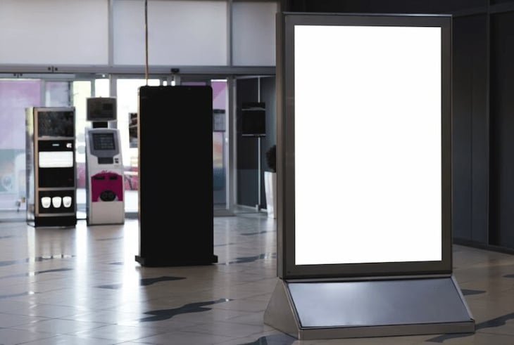 Indoor digital signage with white LED screen. 
