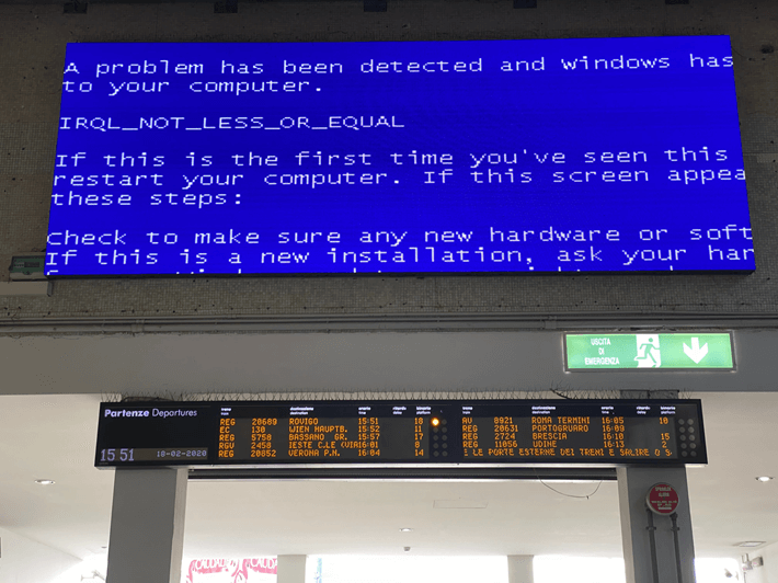 A broken digital sign showing an error message