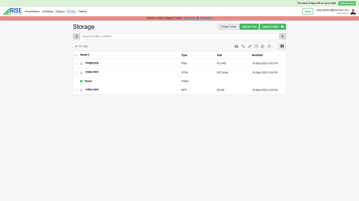 A digital signage software file manager with common media file formats in it