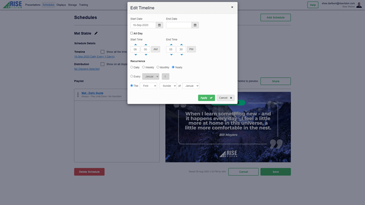 digital signage software scheduling interface