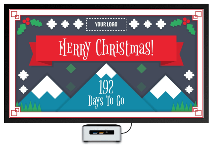 A Christmas digital signage template for use with Rise Vision digital signage software.