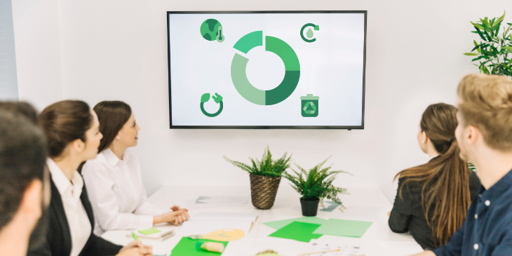 Sustainability discussion using digital signage.