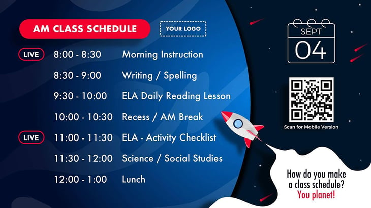 distance learning class schedule digital signage template