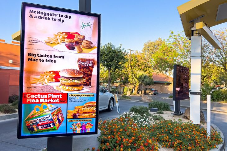 A drive-through digital menu board of a famous American fast food chain.