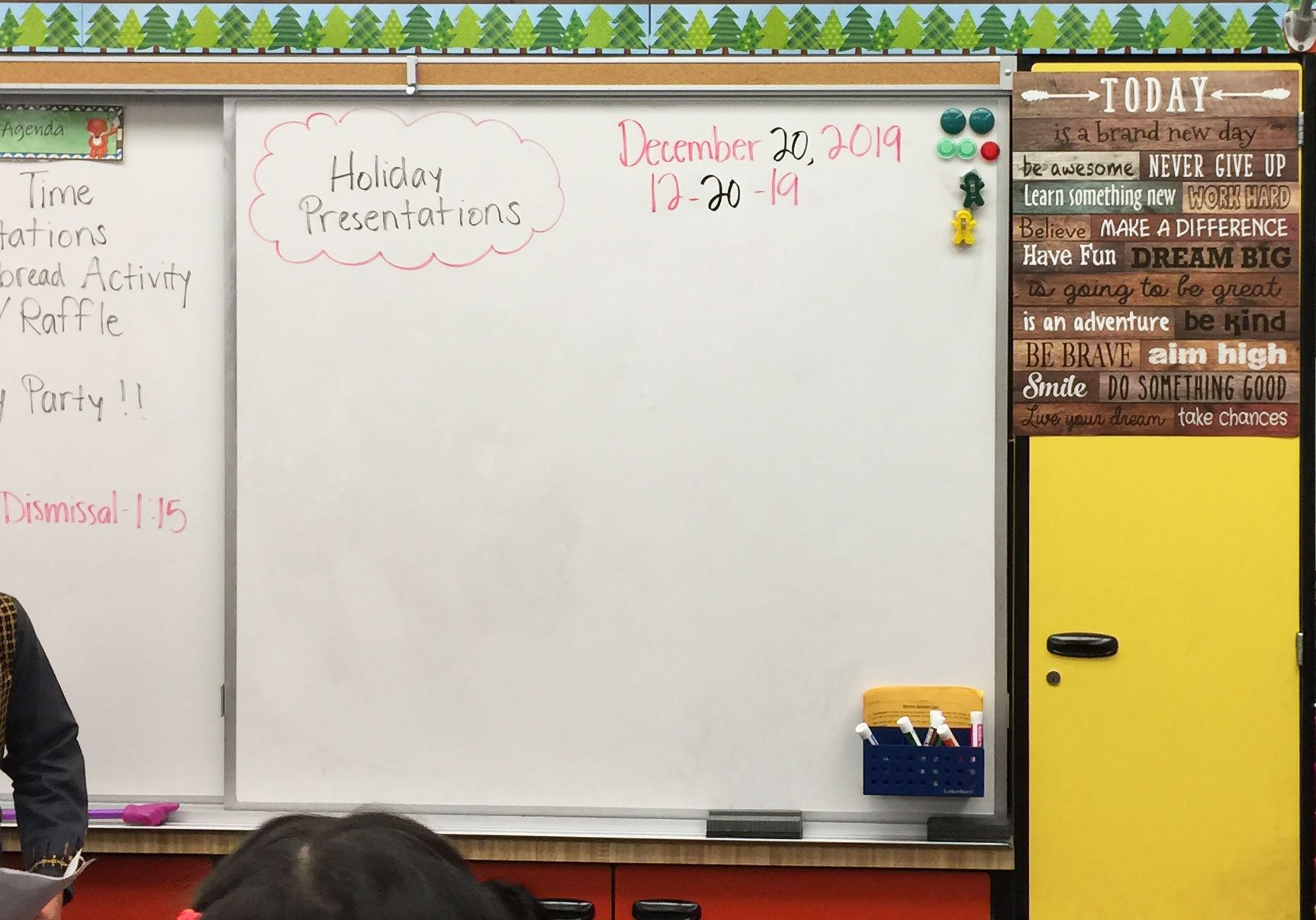 Dry erase classroom wall calendar example