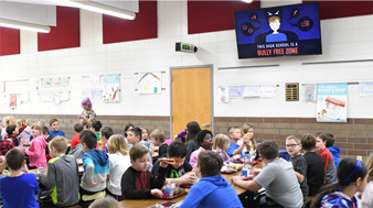 school cafeteria with digital displays