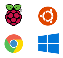 Raspberry Pi, Chrome, Windows and Unbuntu logos