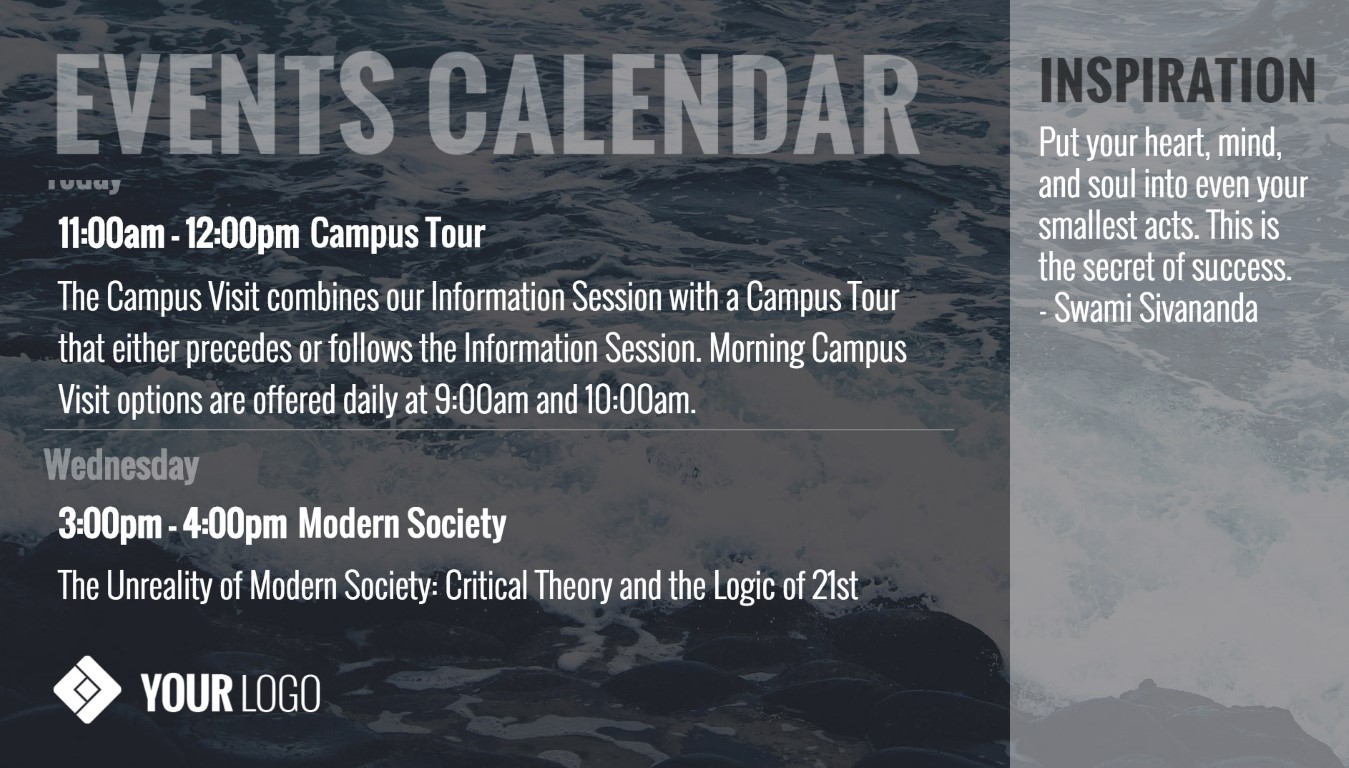 events calendar digital signage template