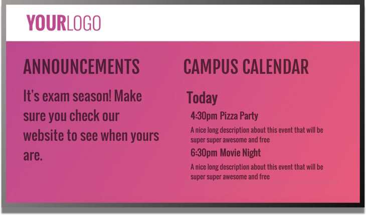 events university digital signage content