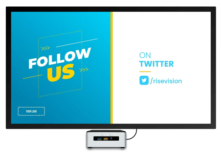 A digital signage template to encourage people to follow you on Twitter.