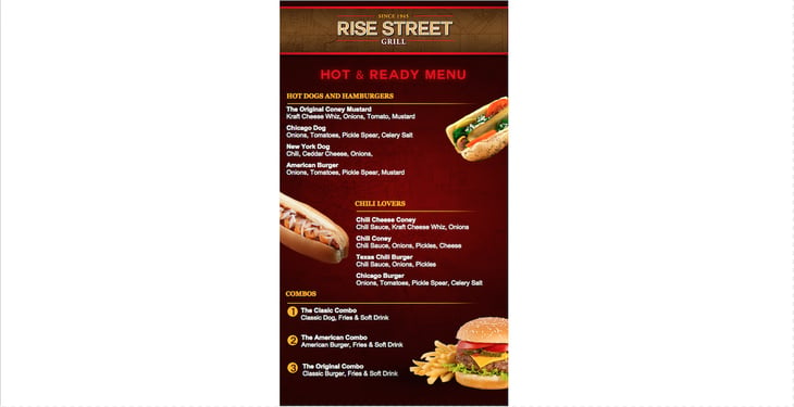 grill menu digital signage example