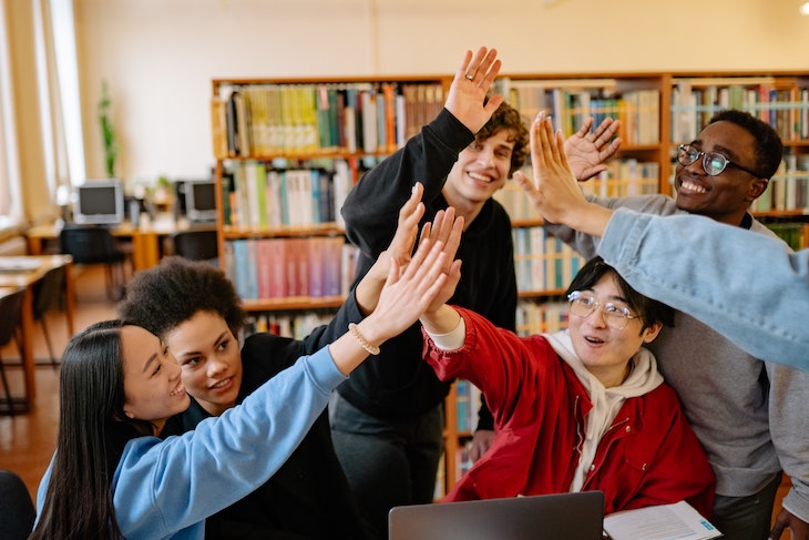 happy students in classroom