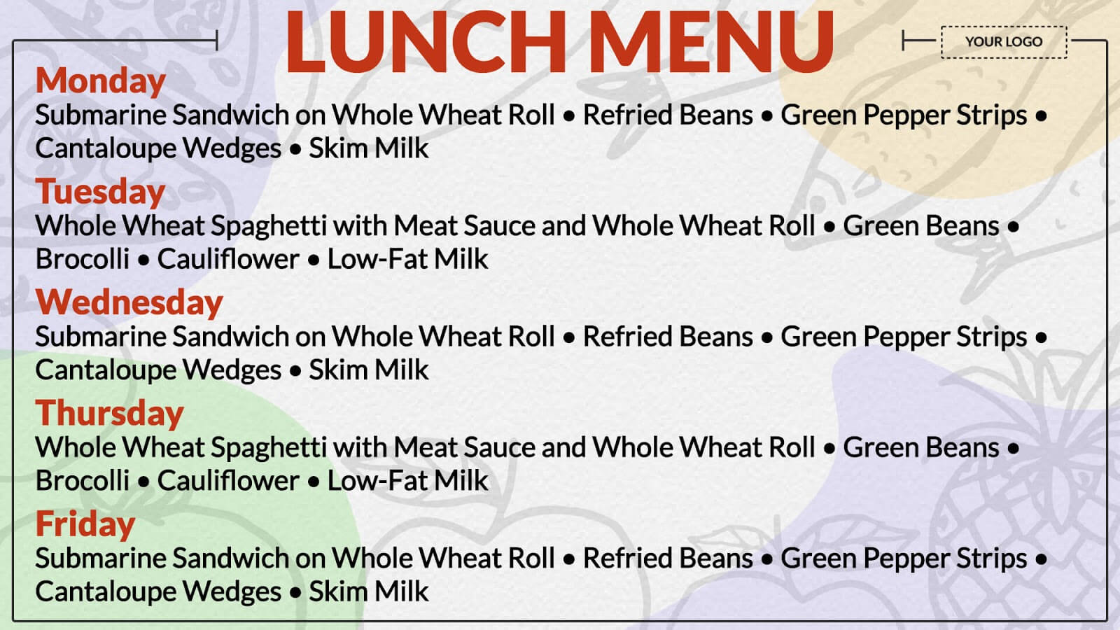 lunch menu board digital signage template