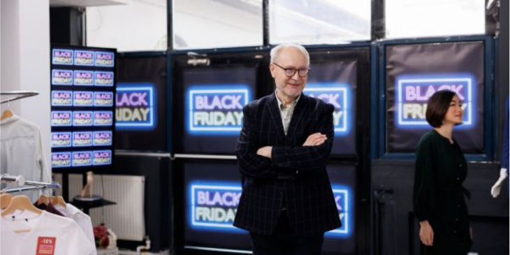 A man standing in front of digital signage.
