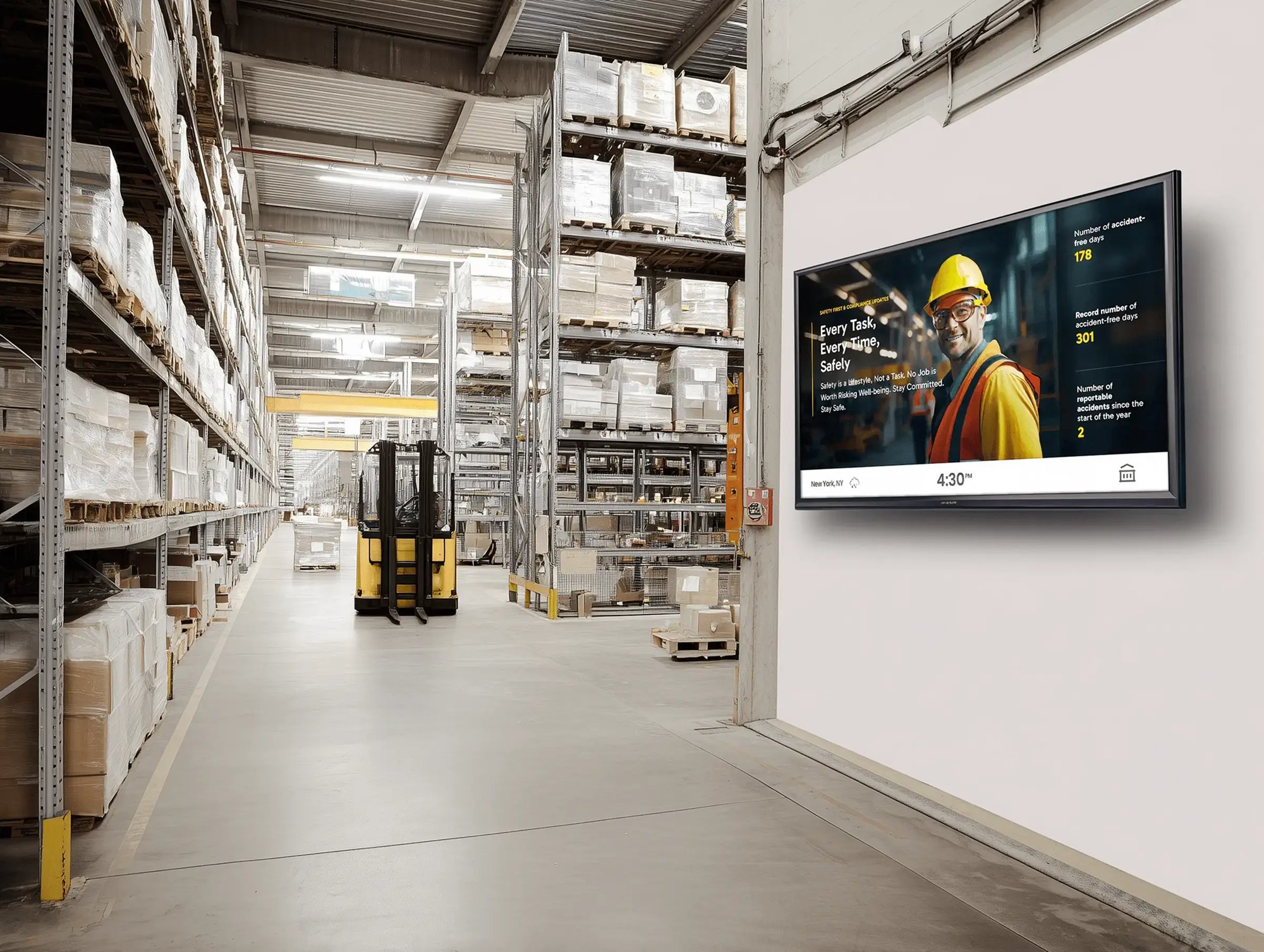 Manufacturing facility with Rise Vision digital signage display