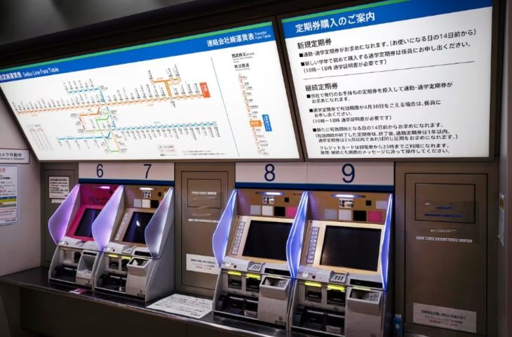 Multi-screen digital signage in a transport hub.